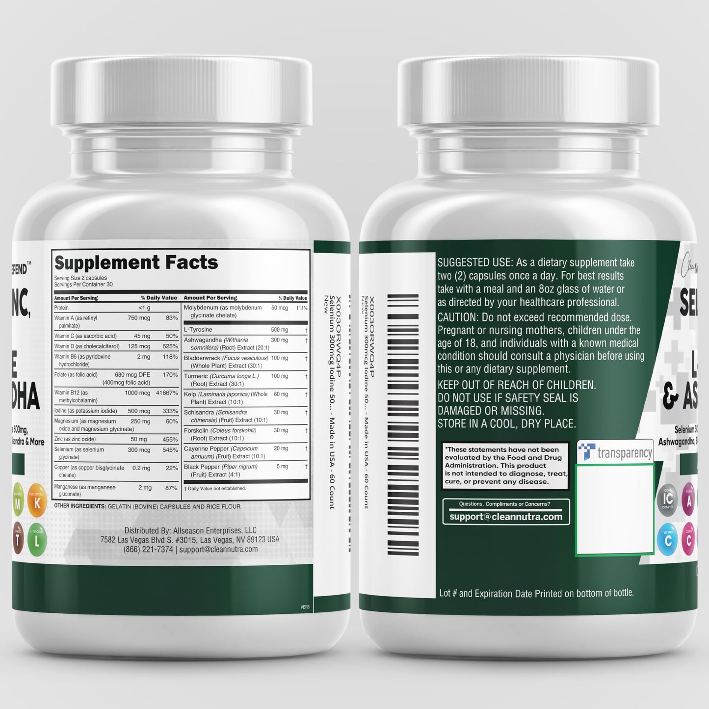 Clean Nutra Thyroid Support: Selenium, Iodine & Zinc | L-Tyrosine, Ashwagandha