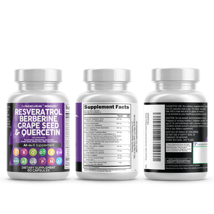 Clean Resveratrol Supplement with Berberine, Grape Seed & Quercetin