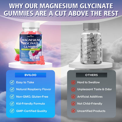 Magnesium Glycinate Gummies 1000mg with L-Threonate – D3, B6 & CoQ10 | Sugar-Free Raspberry, 60 Count