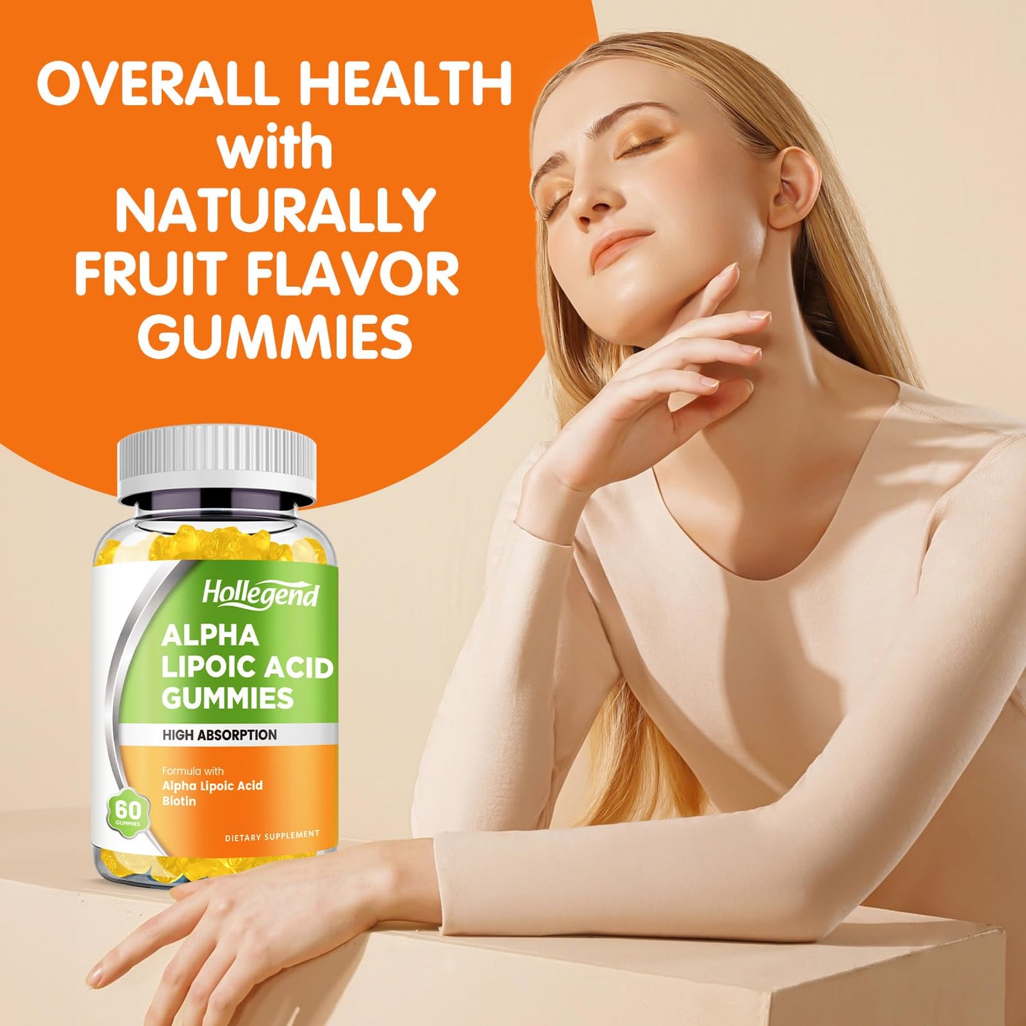 Alpha Lipoic Acid Gummies 1000mg with Biotin – Pineapple Flavor, 60 Chews