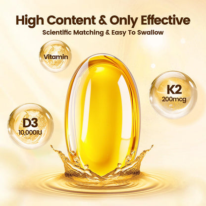 Vitamin D3 + K2 10000 IU with MK-7 (300 mcg) Coconut Oil Softgels