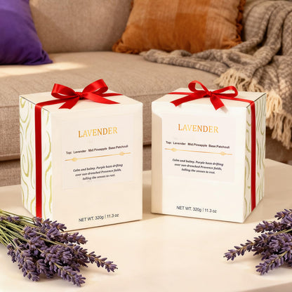 Lavender Candle Gift Set – 2 Pack Wood Wick Soy Candles with Gift Boxes