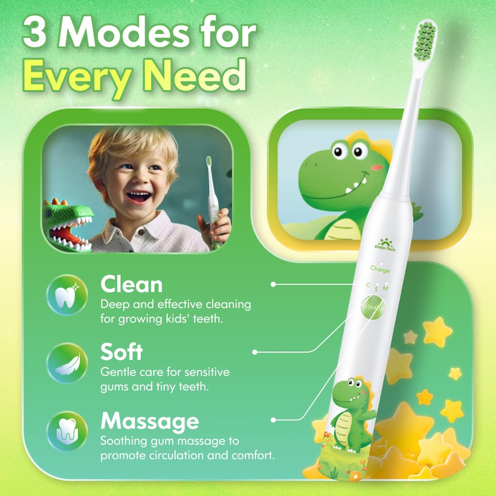 Kids Electric Toothbrush Rechargeable with Timer – Dinosaur (31000 VPM)