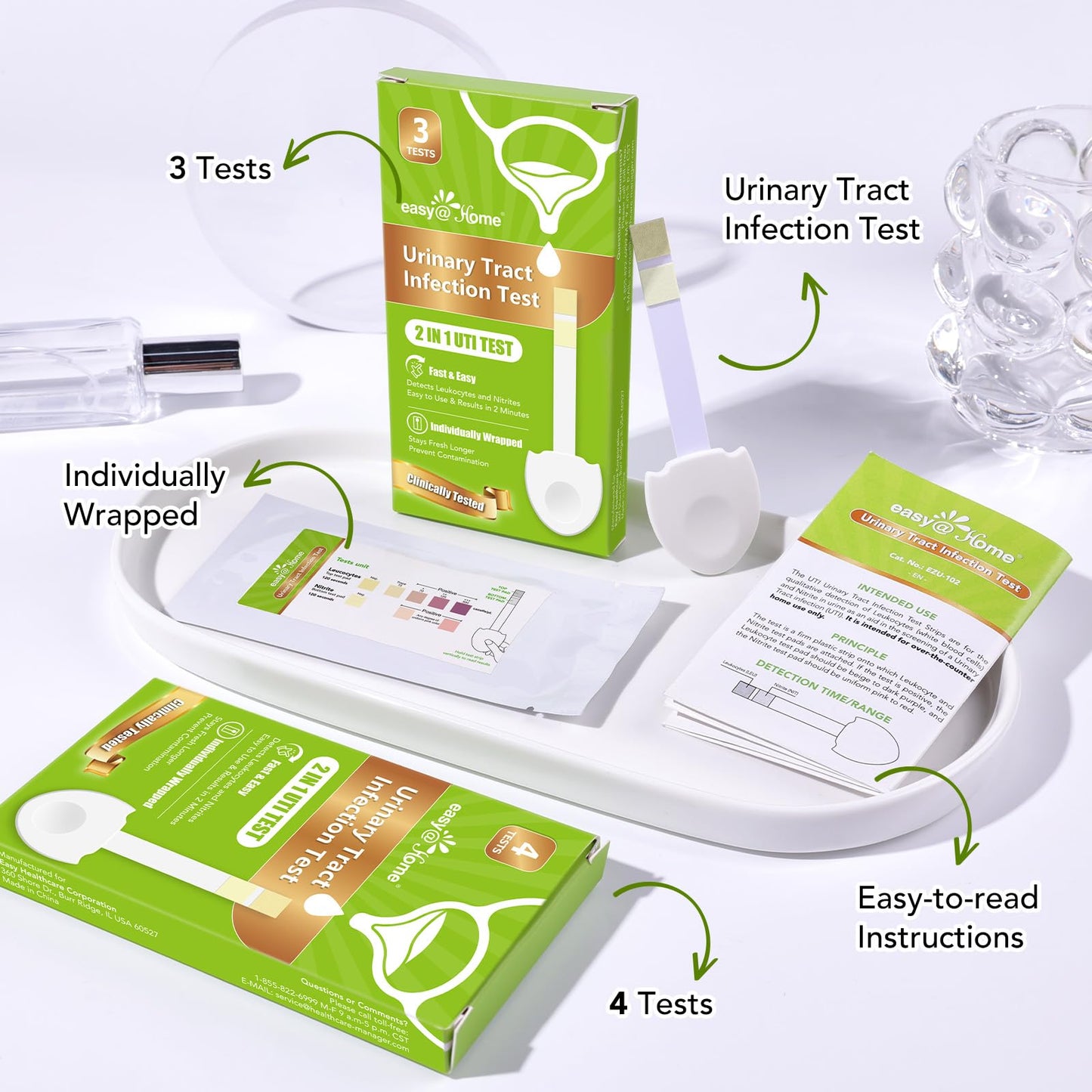 Easy@Home UTI Test Kit – Women’s UTI Strips (9 Pack) Leukocytes & Nitrites, OTC