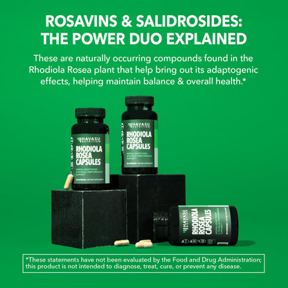 Rhodiola Rosea Supplement - 3% Salidrosides, 3:1 Rosavins, 60 Count | Vegan, Non-GMO, Gluten-Free