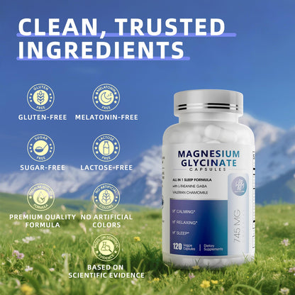 Magnesium Glycinate 850mg Capsules – 120 Count (Vegan, High-Absorption)
