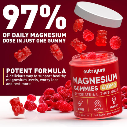 Magnesium Glycinate Gummies for Adults & Kids – 410mg Mg (L-Threonate) – 60 Pcs