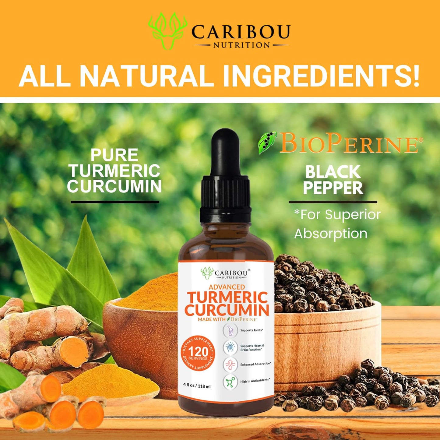 Liquid Turmeric Curcumin with Bioperine for Enhanced Absorption - Joint Support (4 oz)