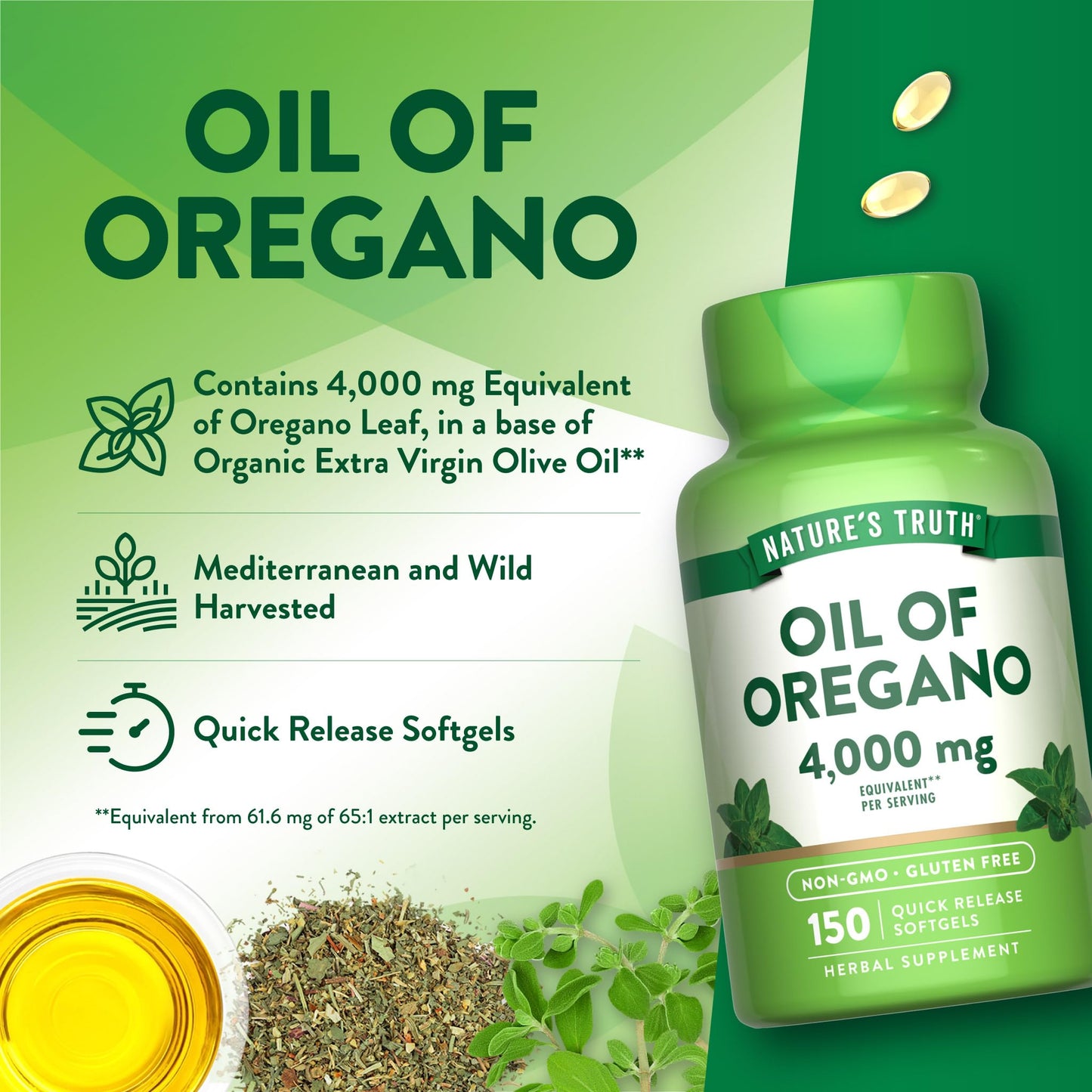 Nature's Truth Oil of Oregano Softgels | 4000 mg | 150 Count | Non-GMO & Gluten Free Herbal Supplement (Pack of 2)