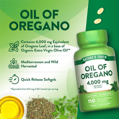 Nature's Truth Oil of Oregano Softgels | 4000 mg | 150 Count | Non-GMO & Gluten Free Herbal Supplement (Pack of 2)