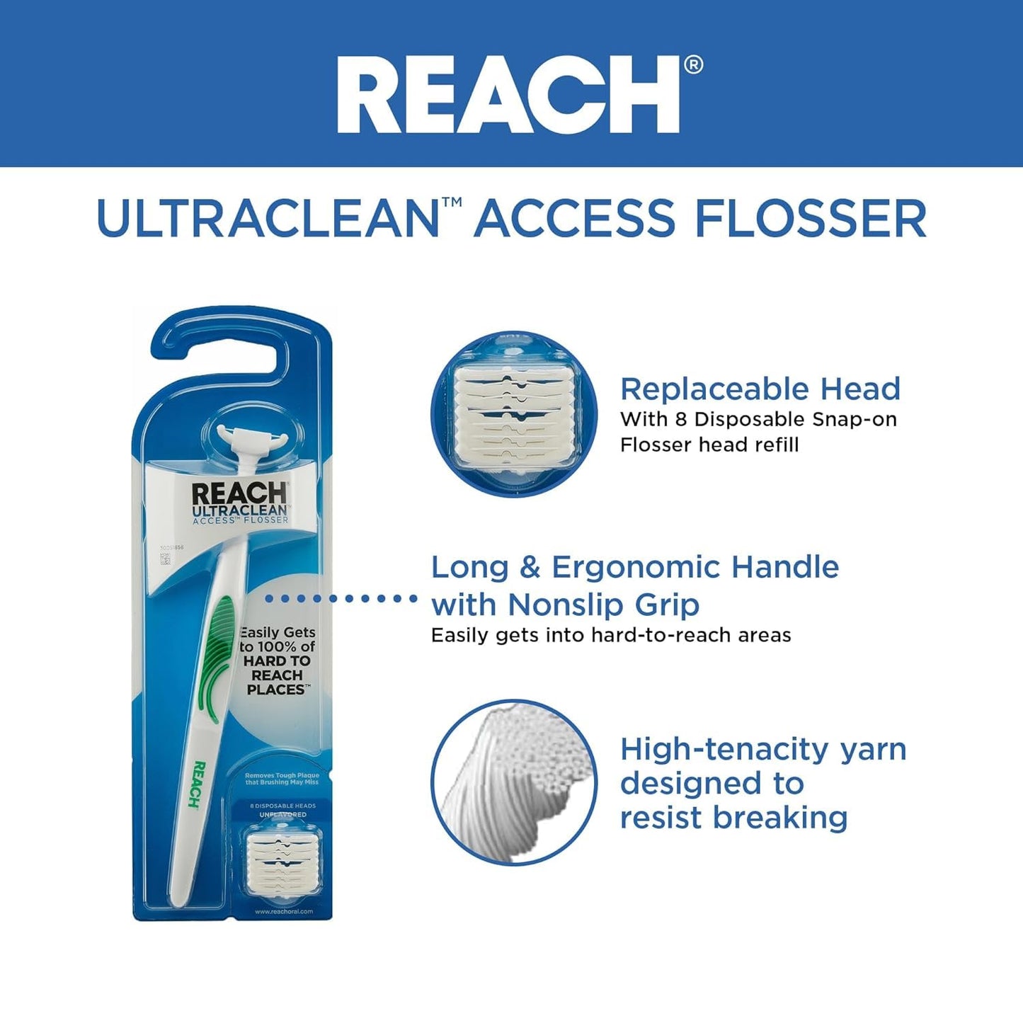 REACH Ultraclean Access Flosser + 8 Refill Heads (Pack of 2) – Oral Care