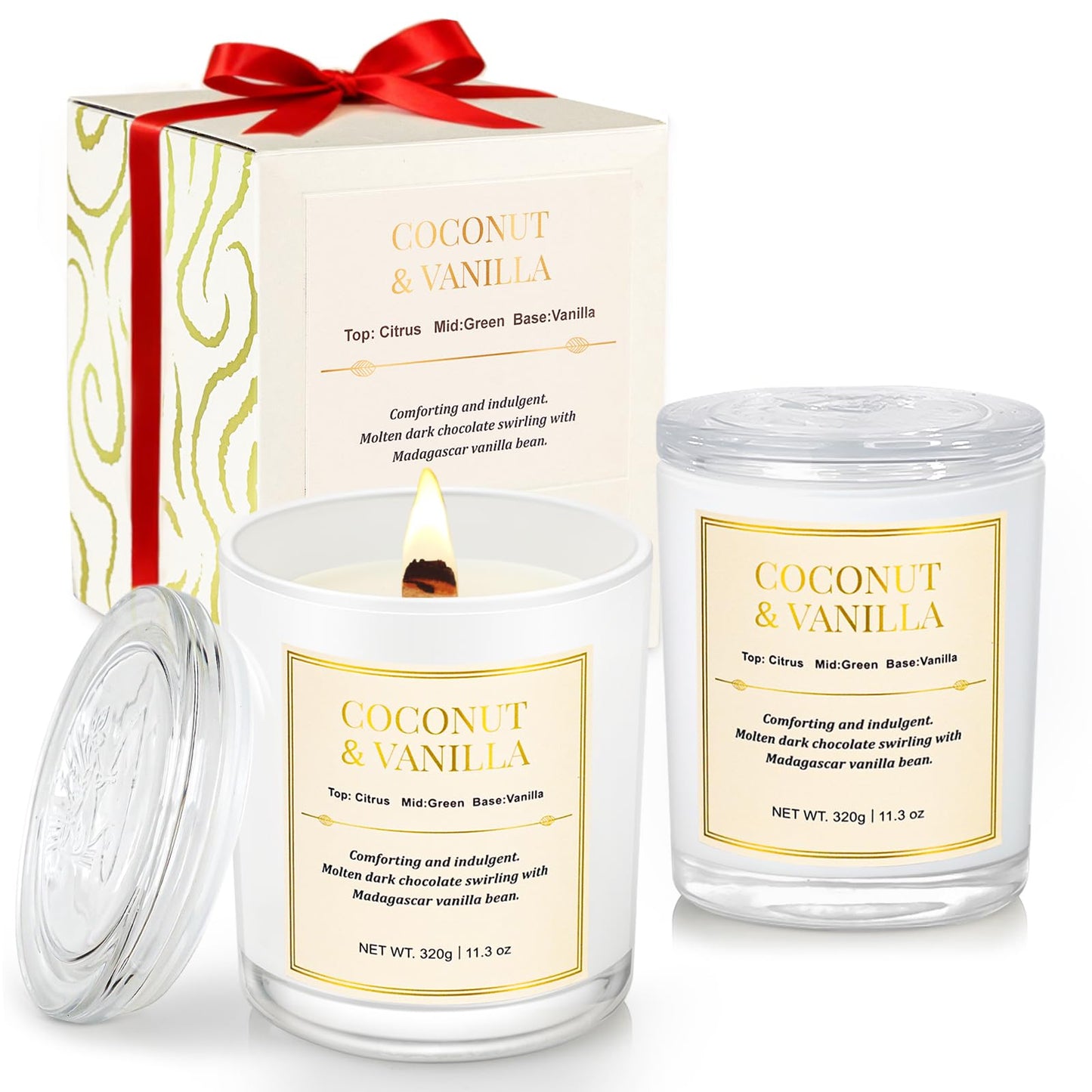 2 Pack Wood Wick Coconut & Vanilla Candle Gift Set | Soy Wax Candles