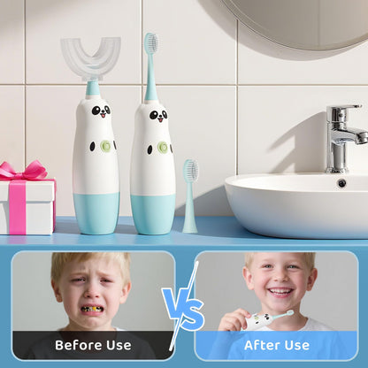 Kids U-Shaped Sonic Electric Toothbrush – 2 Brush Heads, 360° Cleaning, IPX7 Waterproof, Ages 2-7 (Blue)