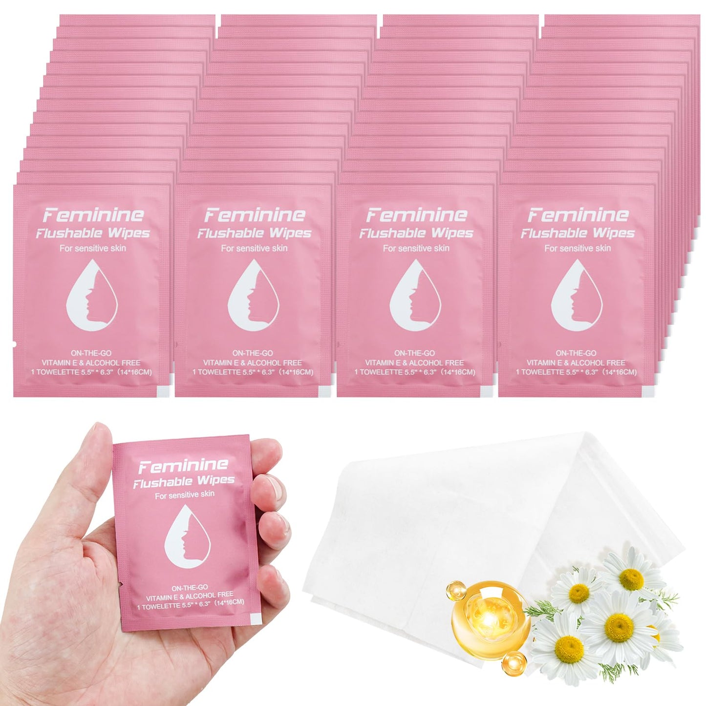 twoworld 200 Feminine Wipes Flushable Travel Wipes for Women | Individually Wrapped