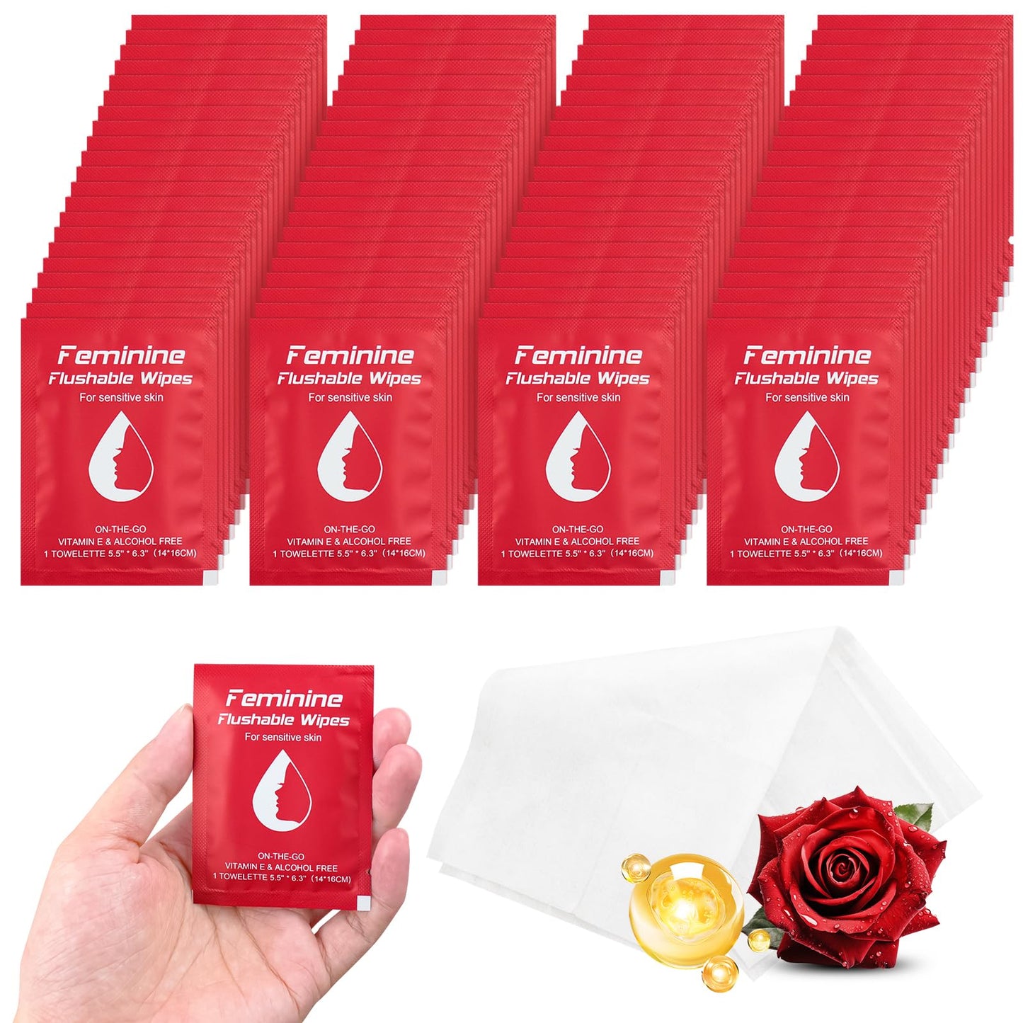 twoworld Feminine Wipes – Travel-Size, Flushable Wet Wipes for Women (Individually Wrapped)