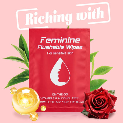 Twoworld Feminine Wipes – Flushable, Individually Wrapped Travel Wipes for Women (100 Count)