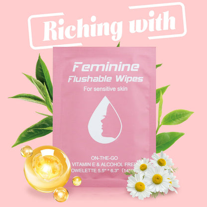 Twoworld 50 Feminine Wipes - Flushable Travel Wipes for Women, On-the-Go Personal Care