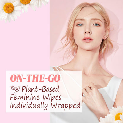 Twoworld Feminine Wipes – 60-Count Travel Pack with Chamomile, Rose, and Unscented, Flushable & Individually Wrapped
