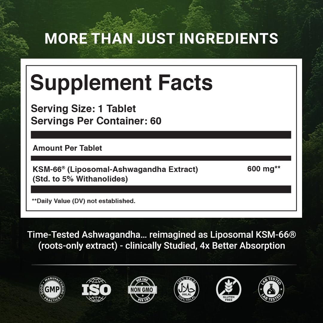The Wellness Project Liposomal KSM-66 Ashwagandha 600mg – 2-Month Supply | COA Included