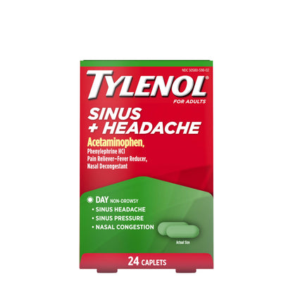 Tylenol Sinus + Headache Daytime Caplets — Non-Drowsy Sinus Relief & Headache Pain (24 ct)