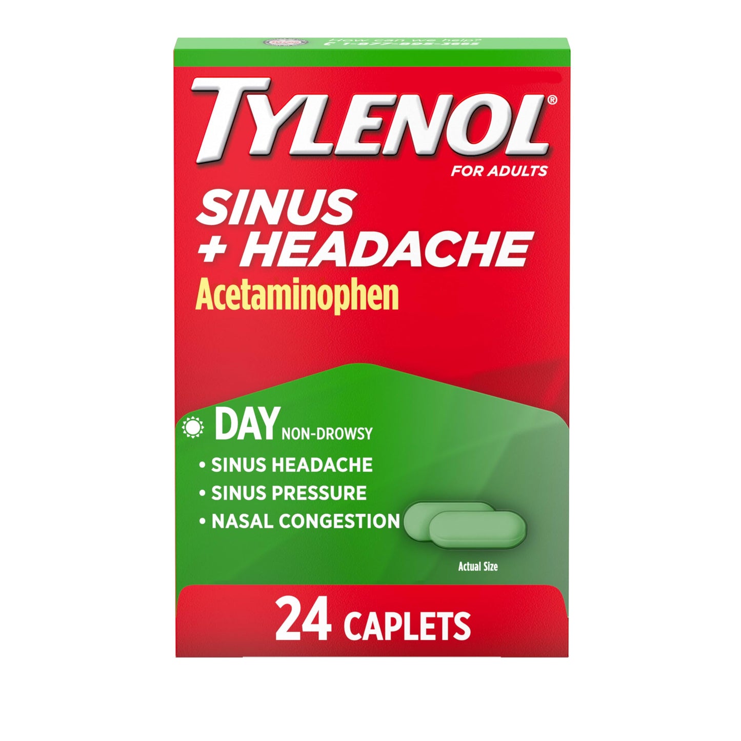Tylenol Sinus + Headache Daytime Caplets — Non-Drowsy Sinus Relief & Headache Pain (24 ct)