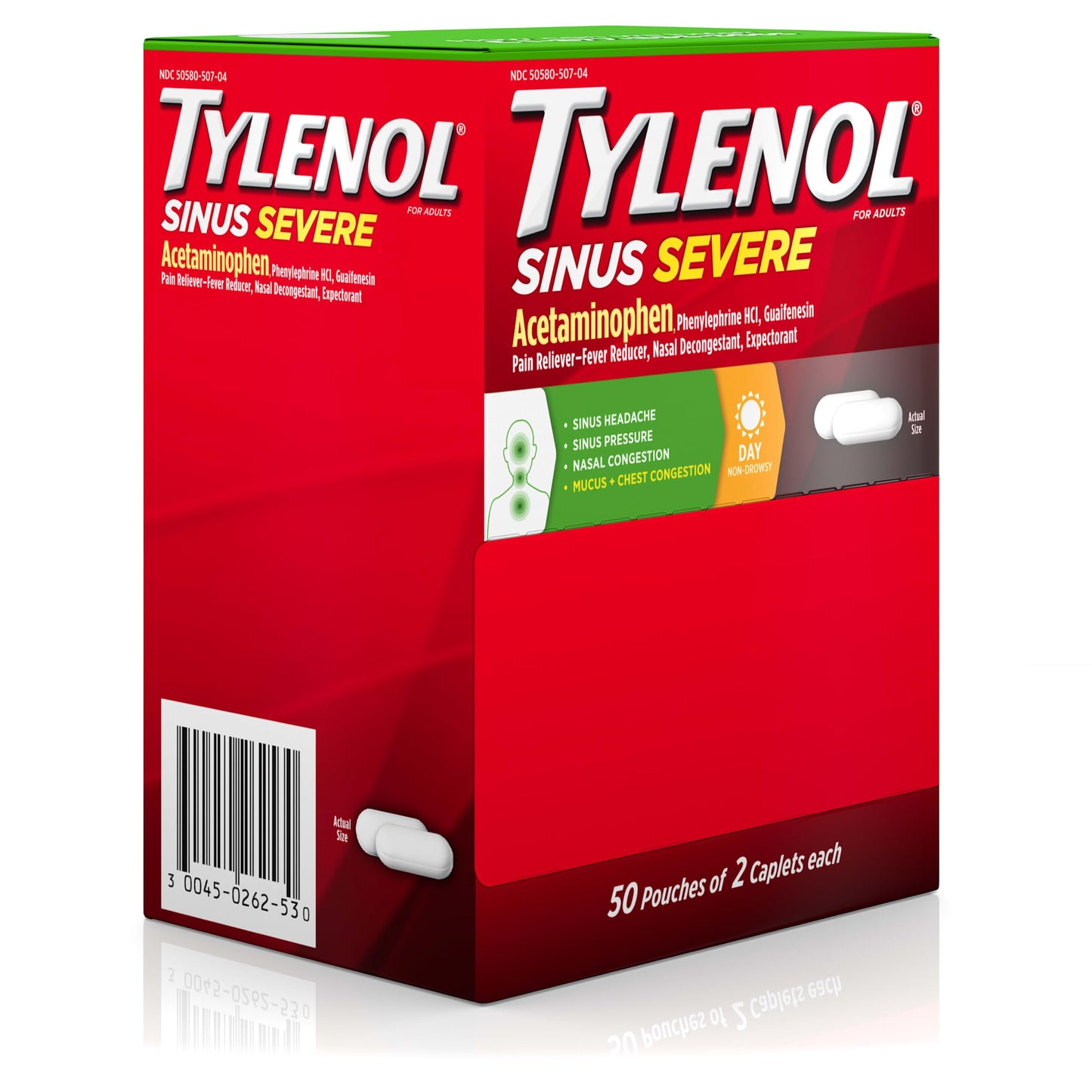 Tylenol Sinus Severe Daytime Caplets – Non-Drowsy Relief, 50 Travel Packs