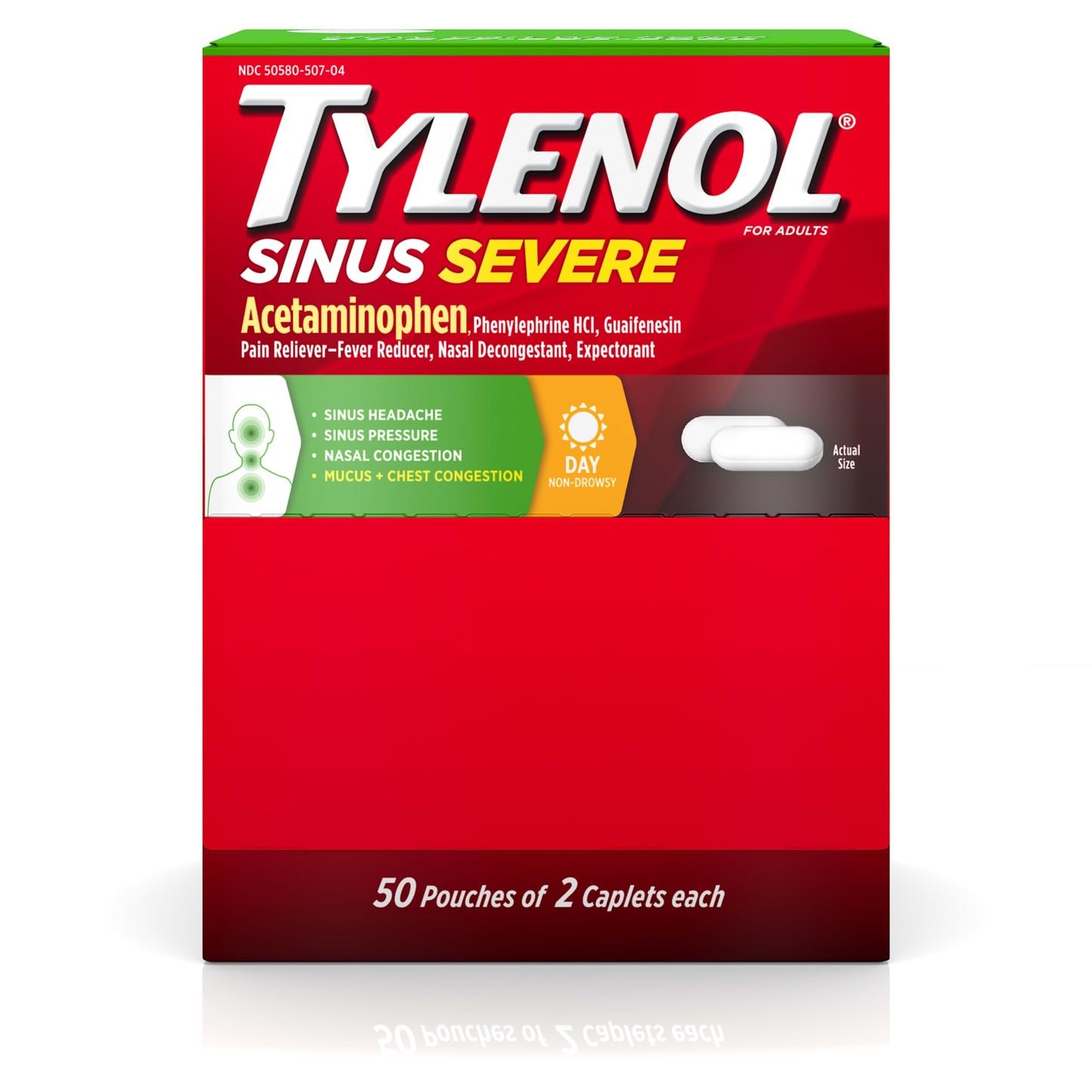 Tylenol Sinus Severe Daytime Caplets – Non-Drowsy Relief, 50 Travel Packs