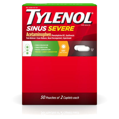 Tylenol Sinus Severe Daytime Caplets – Non-Drowsy Relief, 50 Travel Packs