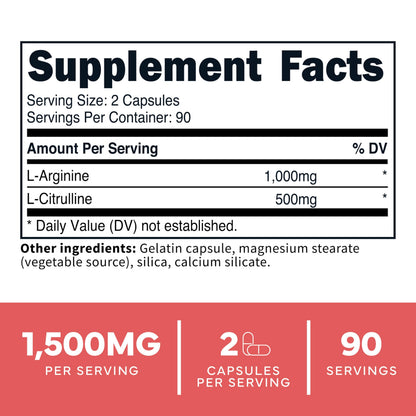Type Zero L-Arginine + L-Citrulline Supplement (1500mg) – Nitric Oxide Booster | 180 Capsules, 90 Servings