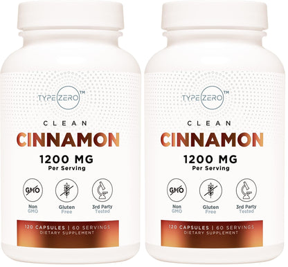 Type Zero Ceylon Cinnamon Capsules 1200mg | 120 Capsules - Natural Non-GMO Gluten Free Organic Cinnamon Bark Supplement (Pack of 2)
