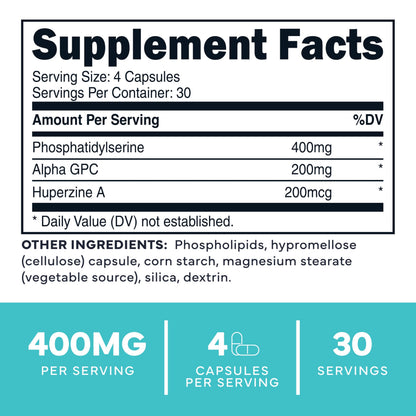 Type Zero 3X Strength Phosphatidylserine Nootropics with Alpha GPC & Huperzine A