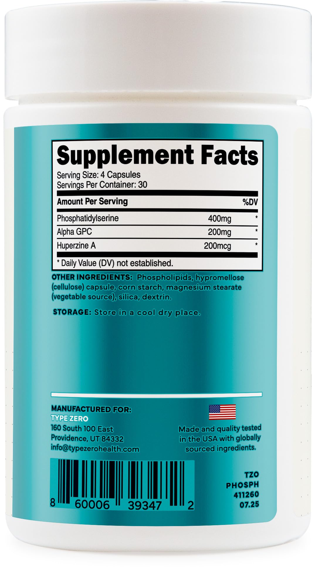 Type Zero 3X Strength Phosphatidylserine Nootropics with Alpha GPC & Huperzine A