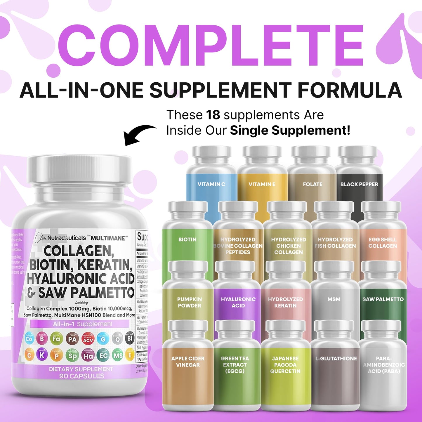 Clean Nutraceuticals Collagen Pills 1000mg with Biotin 10000mcg – Hair, Skin & Nails (90 Count)