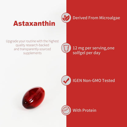 Ubiney Premium Astaxanthin Supplements 12mg – Softgels, 120 Servings – Supports Immune, Skin, Eye & Joint Health – Non-GMO, Gluten-Free, Microalgae Extract