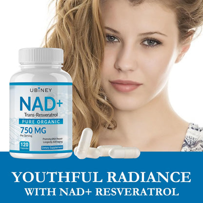 Ubiney NAD+ 750mg with Trans-Resveratrol – Organic NAD+ Supplement for Energy & DNA Repair