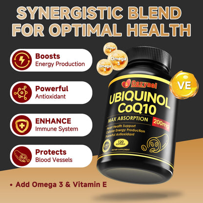 Ubiquinol CoQ10 200mg Softgels with Vitamin E & Omega-3 | 120 Count