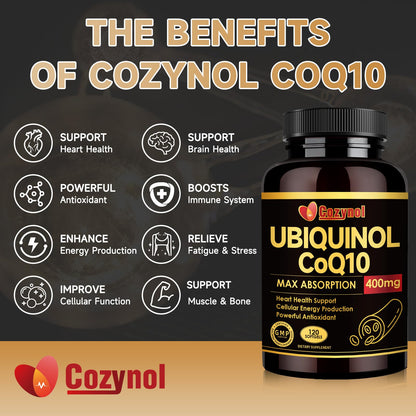 Ubiquinol CoQ10 400mg Softgels with Vitamin E & Omega-3, Max-Absorption, 120 Count, Non-GMO