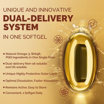 Ubiquinol CoQ10 600 mg Softgels – Dual-Delivery with Omega-3, Shilajit & PQQ, 120 Servings