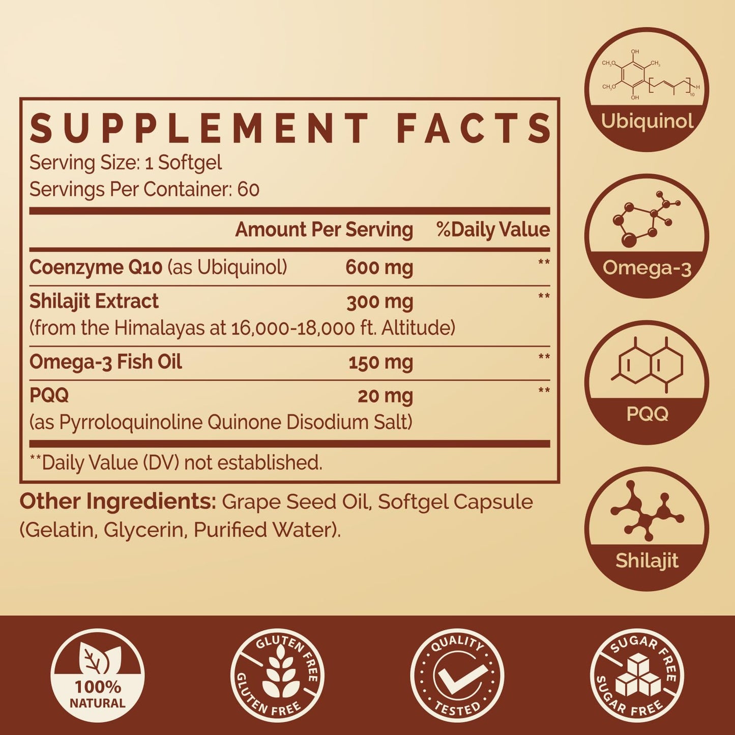 Ubiquinol CoQ10 600mg Softgels with Omega-3, Shilajit & PQQ – 60 Servings