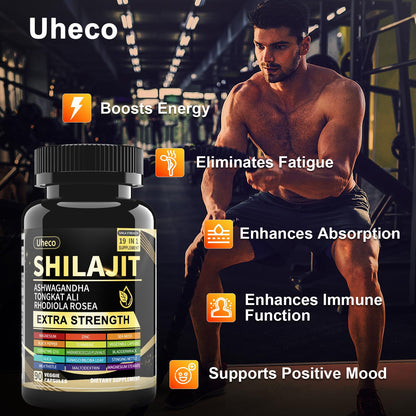 Uheco Shilajit Supplement with Sea Moss, Ashwagandha & Tongkat Ali – 90 Count