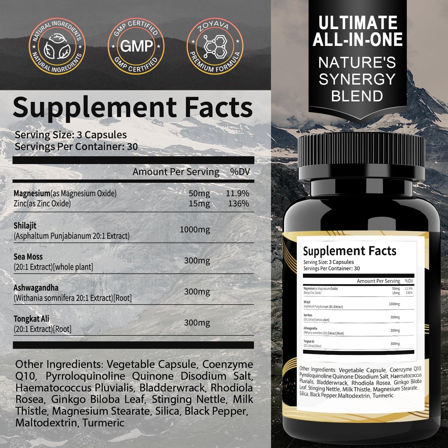 Uheco Shilajit Supplement with Sea Moss, Ashwagandha & Tongkat Ali – 90 Count