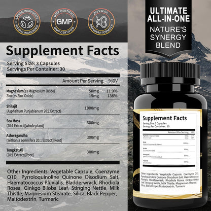 Uheco Shilajit Supplement with Sea Moss, Ashwagandha & Tongkat Ali – 90 Count
