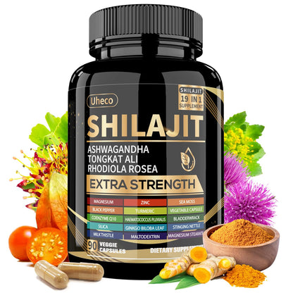 Uheco Shilajit Supplement with Sea Moss, Ashwagandha & Tongkat Ali – 90 Count