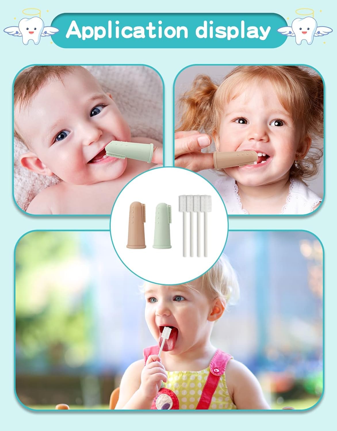uhfi Baby Toothbrush Kit – 30Pcs + 2 Finger Toothbrushes, Clay/Mint (0-36 Months)