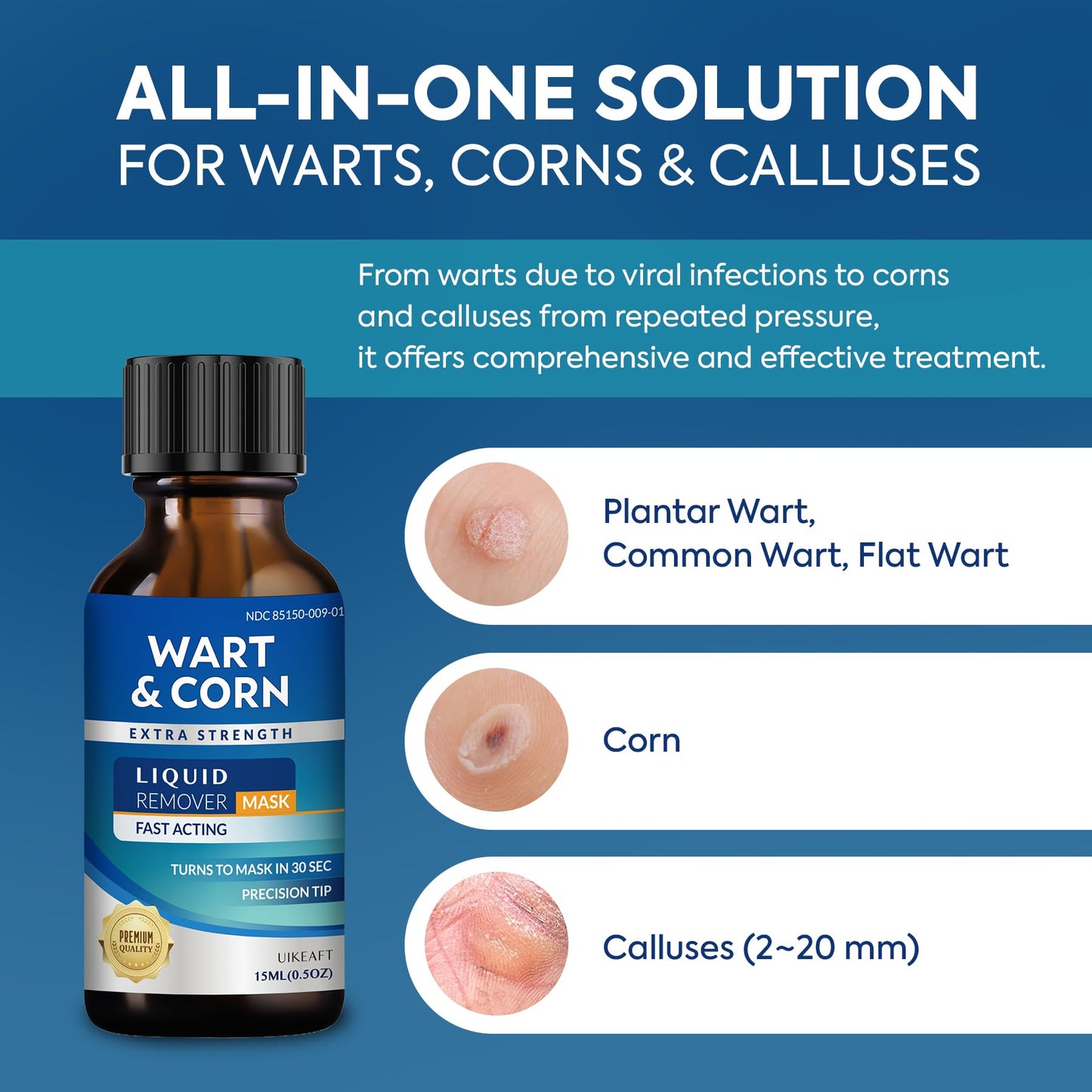 Uikeaft Wart Corn Callus Remover for Feet | Extra Strength Salicylic Acid Liquid 0.5oz (Unscented)