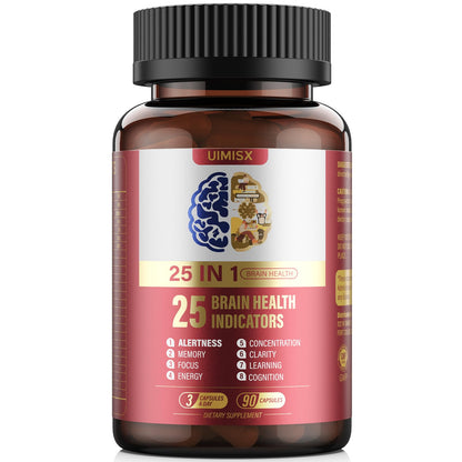 UIMISX Brain Supplement – Mental Alertness, Memory, Focus & Energy | 90 Capsules