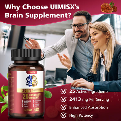 UIMISX Brain Supplement – Mental Alertness, Memory, Focus & Energy | 90 Capsules