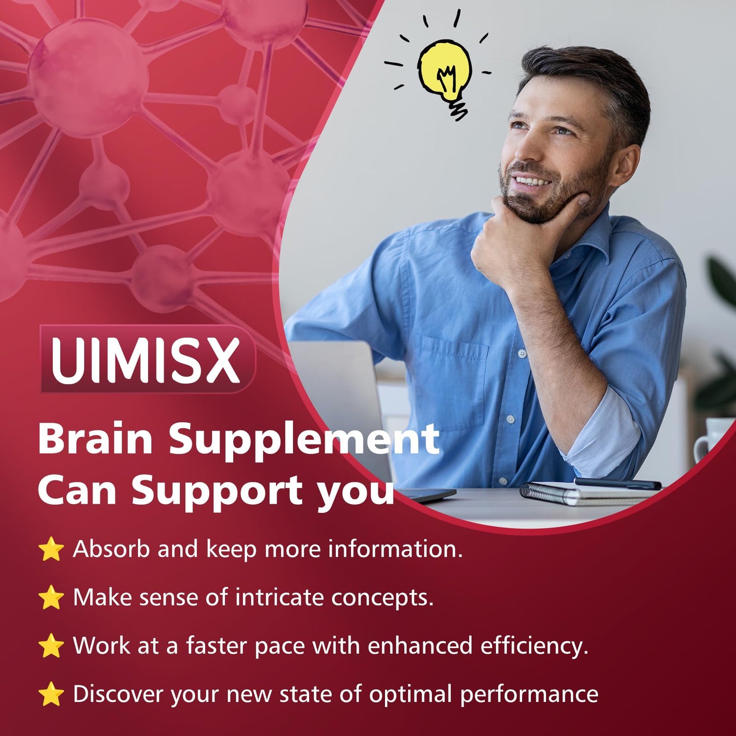 UIMISX Brain Supplement – Mental Alertness, Memory, Focus & Energy | 90 Capsules
