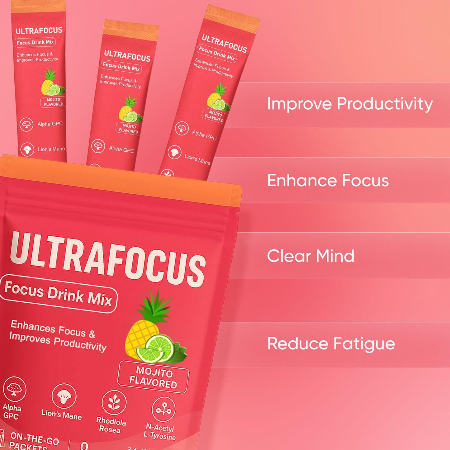 Ulora Ultrafocus Drink Mix – Mojito Flavor | Sugar-Free, 20 Packets for Focus & Clarity
