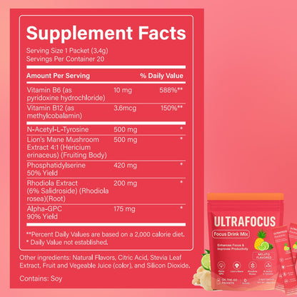 Ulora Ultrafocus Drink Mix – Mojito Flavor | Sugar-Free, 20 Packets for Focus & Clarity